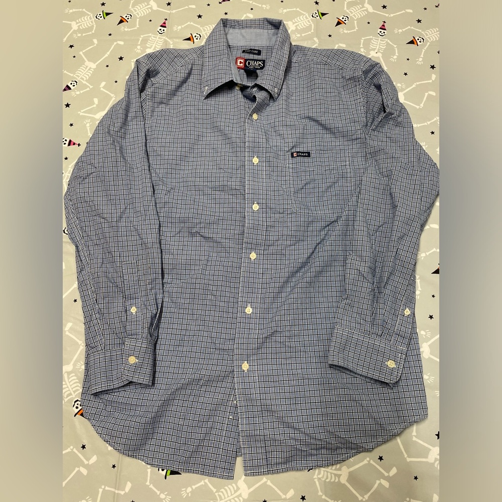 Chaps Men’s Button Down Long Sleeve Shirt Blue Size Large